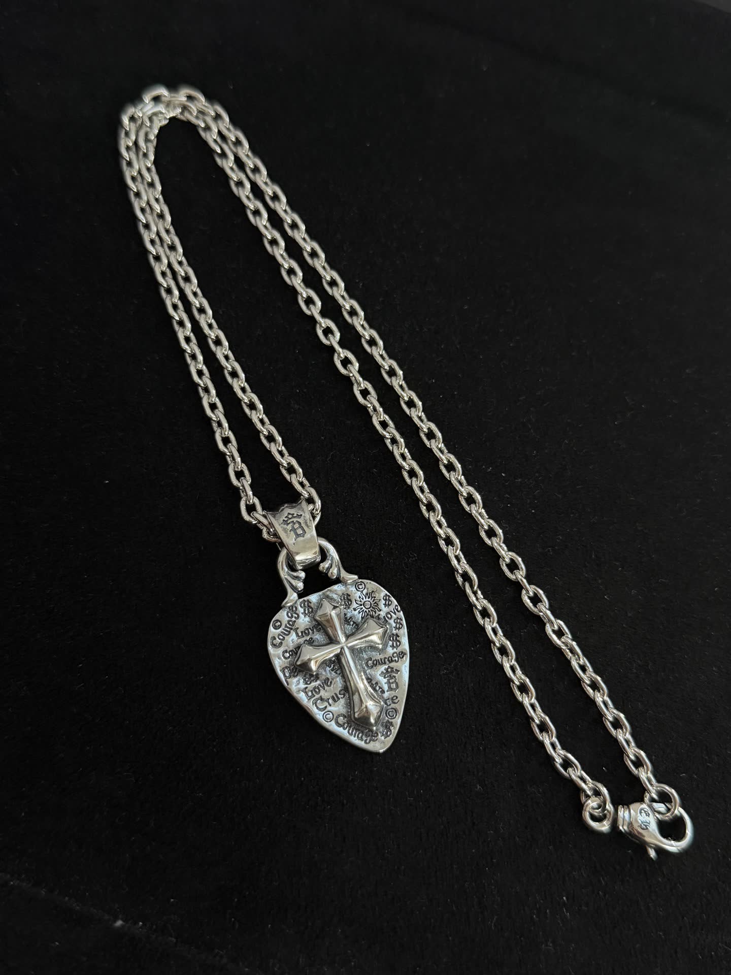 Chrome Hearts Silver Cross Heart Pendant Necklace